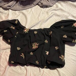 Floral Embroidered Black Women's Top